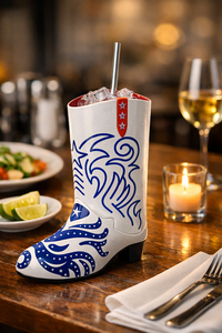 Boot-Shaped <b>Plastic</b> Reusable <b>Drinking</b> <b>Cup</b> 350ml Modern Cocktail <b>Cup</b> with White and Blue Pattern - Product Image 3