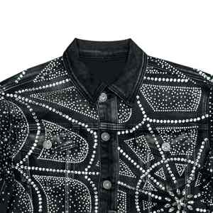 Veste en jean décontractée pour homme, style urbain, avec strass et pierres décoratives, coupe ajustée, pour club de nuit et tenue de rue - Product Image 4