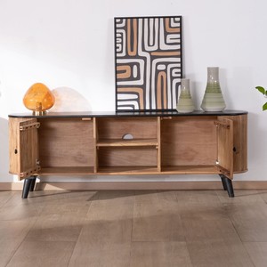 Meuble TV Vandana Ivory Harmony Large bicolore en bois et noir avec design vintage arrondi Boogie 175cm - Product Image 4