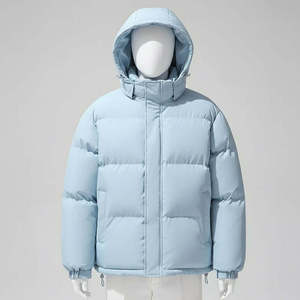 Servicio OEM ODM, Chaqueta Acolchada con Capucha para Hombre, Color Azul Claro, Chaqueta Casual para Hombre con Cuello Alto y Cierre Completo, Acolchado Grueso Personalizado - Product Image 4