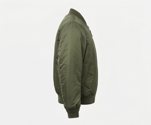 <b>Men's</b> Olive Green <b>Bomber</b> <b>Jacket</b> Windproof Zip Closure Casual Turn-down Collar Regular Fit Solid Color Polyester Material - Product Image 3