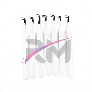 Pince à épiler professionnelle RMI pour extensions de cils, pointe plasma noire / couleur poudre blanche, pointe à 90 degrés, en acier inoxydable - Product Image 1