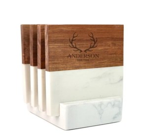 Premium Wooden <b>Marble</b> Beverage Coaster Set Elegant Tea Coffee Cup Holders for Modern Home Restaurant Use - Product Image 1