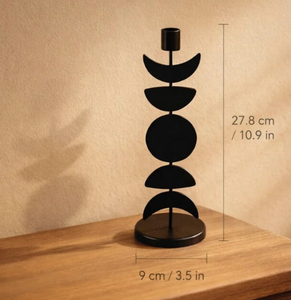 Modern <b>Gothic</b> Celestial Moon Phase <b>Candle</b> Stand – Matte Black Metal Taper <b>Candle</b> Holder with Star Topper for Witchy & Mystical - Product Image 2