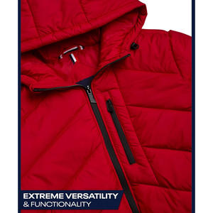 Veste d'hiver longue à capuche pour homme, avec logo personnalisé sur le devant, matelassée, coupe-vent, 100% polyester, coupe moderne, marque privée - Product Image 5