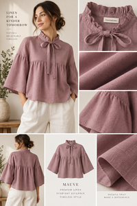 Chemisiers d'été en coton de haute qualité pour femmes, décontractés, à volants, avec nœud papillon, manches trois quarts, coupe ample, chic et bohème - Product Image 6