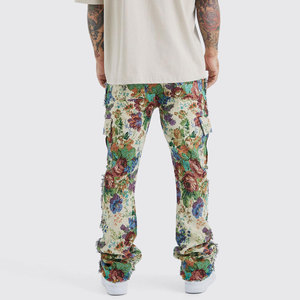 Pantalon cargo tissé à imprimé floral pour hommes, taille élastique, plusieurs poches, style streetwear, tenue décontractée d'été - Product Image 2