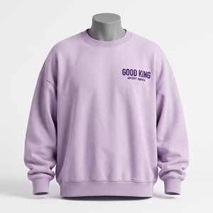 Sudadera de cuello redondo para hombre, color lila claro, con estampado de letras en el pecho, de forro polar liso, estilo holgado, venta al por mayor - Product Image 1