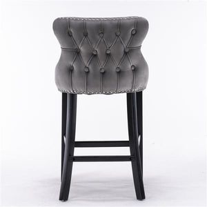 Contemporary Wing Back Barstools Velvet Upholstered with Button Tufted Decoration Wooden Legs and Chrome Nailhead - Product Image 6