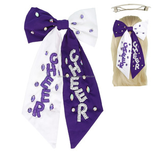 Nœud de cheerleading personnalisé en satin perlé avec lettres, accessoire capillaire décontracté pour équipe scolaire, pince à cheveux pour enfants, vente en gros - Product Image 5