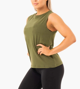 Débardeur sans manches en tricot vert olive pour femme, col en V, couleur unie, décontracté, séchage rapide, respirant, 100 % coton, tie-dye, coupe classique - Product Image 1