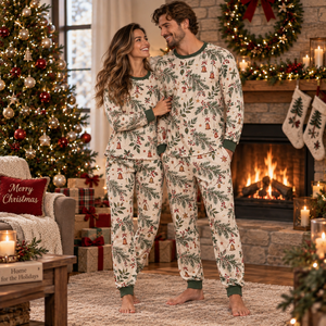 Women <b>Christmas</b> <b>Matching</b> <b>Pajama</b> Set Long Sleeve Flannel Print Soft Cozy Winter Sleepwear Full Length Crew Neck Elastic Waist - Product Image 3