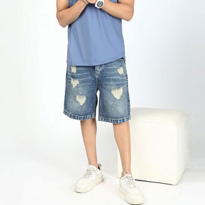 Shorts Bermuda en jean déchiré pour homme, taille mi-haute, en coton élastique, style décontracté, finition délavée - Product Image 1