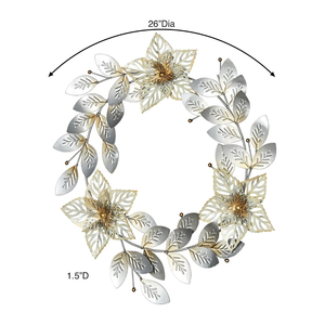 Elegante Corona Floral Metálica, Impresionantes Hojas y Flores Metálicas Plateadas y Doradas, Decoración Moderna para Puerta Principal o Pared, Ideal para Invierno y Fiestas - Product Image 3