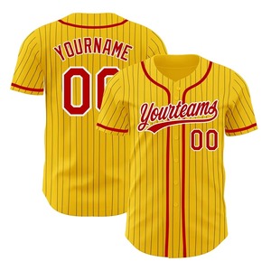 Custom Yellow Striped Baseball Jersey With Red Trim Personalized Name And Number Unisex Adult Breathable Short Sleeve Uniform - Product Image 4
