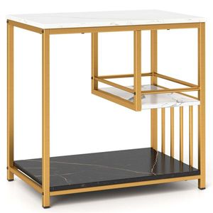 Modern 3-Tier <b>Side</b> <b>Table</b> with <b>Marble</b> <b>Top</b> and Gold Frame 23.5\" Console <b>Table</b> for Living Room Bedroom - Product Image 3
