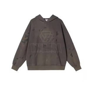 เสื้อฮู้ดดี้แฟชั่นทันสมัยสำหรับผู้ชาย สไตล์ลำลอง แต่งดีเทลขาดๆ  รับสกรีนโลโก้ ผ้าคอตตอนผสม สีพื้น ดีไซน์ใหม่ - Product Image 3