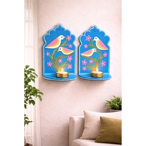 Portavelas Floral Pintado a Mano en Madera de Pino, Venta al Por Mayor |   Moradabad - Product Image 1