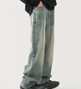 Jeans cargo en denim taille haute coupe classique de haute qualité pour hommes - 100 % coton, style streetwear et vintage délavé à l'acide - Product Image 6