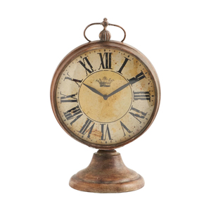Horloge de table rustique en métal personnalisée, style vintage, chiffres romains, sur piédestal, horloge de bureau antique, pièce maîtresse pour salon - Product Image 1