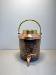 Premium Antique <b>Copper</b> Water Dispenser Tank 8LVintage Damask Etched Ayurvedic Matka Camper with Brass Carry <b>Handle</b> Leakproof Tap - Product Image 6