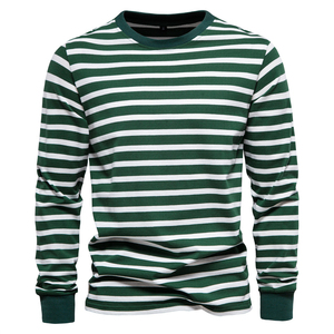Men's Long Sleeve Striped <b>T</b>-<b>Shirt</b> O-Neck Regular Fit 100% Cotton Knitted Casual Wear - Product Image 4