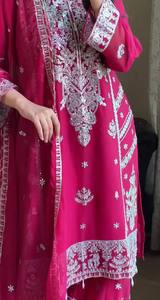 Pink Embroidered Salwar Kameez Set Faux Georgette Women's Indian Pakistani Diwali Wedding Party Wear Quick Dry - Product Image 3
