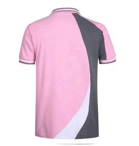 Polo à manches courtes pour homme, color-block rose, gris, blanc, décontracté, pour l'été, tissu popeline respirant - Product Image 2