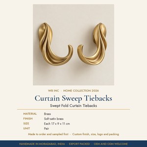 Brass <b>Curtain</b> Tiebacks Pair Wall Mounted <b>Curtain</b> <b>Holdbacks</b> <b>Gold</b> Metal <b>Curtain</b> Hooks Sculptural Drapery Holder - Product Image 2