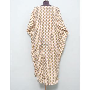 Robe longue maxi en coton biologique pour femme, motif floral, style kaftan, imprimé bloc, tricotée, pour la maternité, toutes saisons (été, hiver, automne, printemps) - Product Image 5