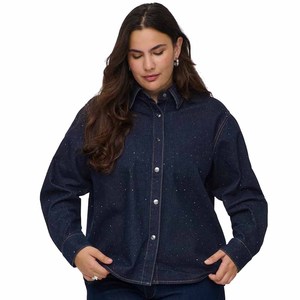 Women Denim Shirt Long Sleeve Solid Color Button Up Casual Regular Fit Dark Wash Cotton Autumn Style - Product Image 4