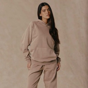 Sweat-shirt à capuche surdimensionné pour femmes en polaire uni à manches longues avec poches en coton respirant et fibre de bambou pour l'automne - Product Image 6