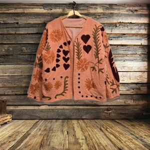 Handmade Knitted Cotton Boho Winter <b>Quilted</b> Windproof Embroidered Floral <b>Pattern</b> Suzani Flock Print <b>Jacket</b> Breathable Style De - Product Image 1