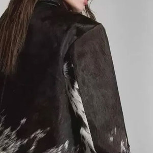 <b>Women</b> Fashion Cow Print Custom Logo Knitted Breathable <b>Jacket</b> Stylish Leather Look Regular Casual Outerwear Chains - Product Image 6