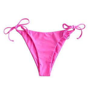 Conjunto de bikini de dos piezas para mujer con escote halter y parte inferior con lazo en los lados, traje de baño de color liso - Product Image 3