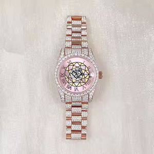 Luxury Unisex Stainless Steel Crystal Diamond Fashion <b>Watch</b> Analog Roman Numeral Quartz Movement Deployment Clasp 46mm <b>Case</b> - Product Image 5