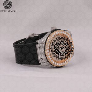 Charm_Jewels Luxury Stainless Steel <b>Watch</b> 40mm Round Case Analog Sapphire Crystal Diamond Bezel <b>Black</b> Leather Band Unisex - Product Image 2