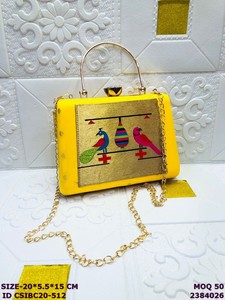 Handmade Velvet Clutch with Colorful Bird <b>Embroidery</b> | Designer Metal <b>Frame</b> Sling Bag for Women | Ethnic Party & Wedding Handbag - Product Image 5