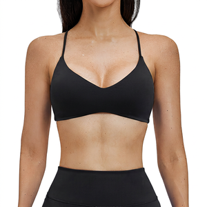 Sujetador Deportivo Azul para Mujer, Escote en V Profundo, Tirantes, Transpirable, Soporte Medio, Color Sólido, para Fitness - Product Image 5