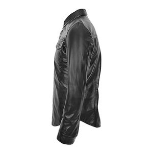 Men's Black Leather Look Long Sleeve <b>Button</b> Down <b>Shirt</b> Solid Color leather Moto Style Turn-down Collar - Product Image 6