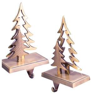 Support de chaussettes de Noël en métal doré, motif renne et sapin de Noël, base lestée, crochets de suspension pour cheminée et manteau de cheminée, en vente - Product Image 4