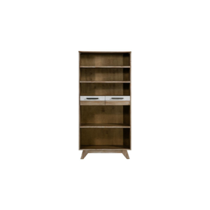 Modern <b>Wood</b> Bookshelf Storage Cabinet With 2 Drawers, Tall Living Room Organizer, Mid Century Home Furniture - Product Image 1
