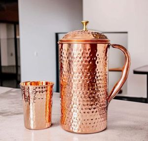 Juego de jarras de cobre para fotografía de visual merchandising, juego de metal para servir agua con vasos, duradero, reutilizable, para cocina, comedor, bebidas. - Product Image 3