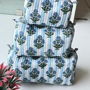 Set 3 Vintage Toiletry Bag Style Floral Hand Block Printed Cotton Zipper High Quality Multifunction Makeup Cosmetic Travel Bags - Product Image 3