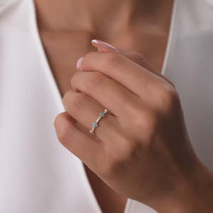 Designer Fine 925 Sterling Silver Gold Plated Eternity Stackable <b>Turquoise</b> Gemstone Dainty Jewelry Famous Clover <b>Ring</b> For Women - Product Image 4