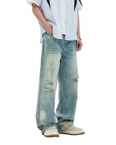 Pantalones vaqueros rectos de cintura media a cuadros de lujo a la moda con etiqueta personalizada 2025, pantalones holgados informales de negocios de alta calidad para hombre, fabricante OEM - Product Image 1