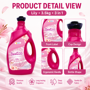Détergent à lessive liquide biodégradable écologique BeeEco Professional Lily 3,5 kg x 3, parfum floral, vente en gros, pour usage textile - Product Image 3
