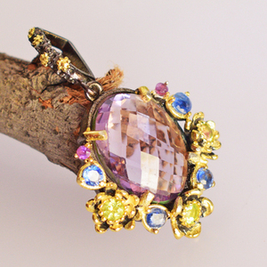 Colgante de Plata de Ley 925 con Bisel Redondo y Amatista Púrpura y Peridoto, Colgante de Bisel Redondo para Fabricación de Joyas - Product Image 5