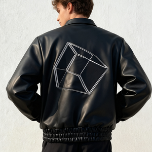 Chaqueta de Cuero Genuino Byron Collar, Nueva Llegada, con Botones a Presión y Logotipo Bordado, Chaqueta de Cuero Estilo Bomber para Invierno - Product Image 4
