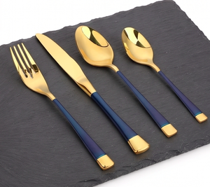 Ensemble de couverts élégants à manche bleu en acier inoxydable pour table à manger, cuisine, mariage ou fête - Product Image 1